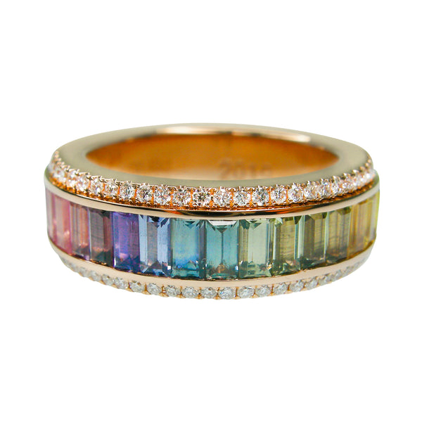 Signature Pastel Rainbow Sapphire & Diamond Spinner Ring