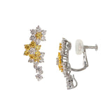 Vivid Yellow & White Diamond Sunflower Cluster Earrings