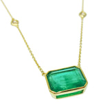 Bezel-set Emerald Solitaire Necklace With Diamonds By The Yard Chain