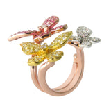 Multi-Gem Butterfly Trio Two Finger Ring