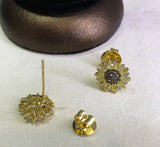 Vivid Yellow & Brown Diamond Sunflower Earrings