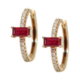 Baguette Ruby & Diamond Huggies