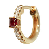 Princess Cut Ruby & Diamond Huggie Earrings