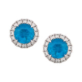 Neon Blue Apatite & Diamond Stud Earrings