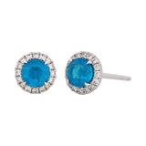Neon Blue Apatite & Diamond Stud Earrings