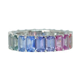 Signature Yin Yang Rainbow Sapphire And Diamond Emerald Cut Eternity Ring