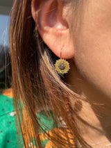 Vivid Yellow & Brown Diamond Sunflower Earrings