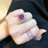 Pink Sapphire & Diamond Split Shank Ring