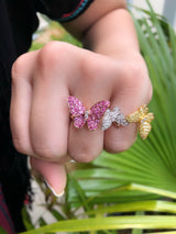 Multi-Gem Butterfly Trio Two Finger Ring