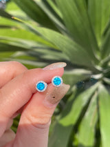 Neon Blue Apatite & Diamond Stud Earrings