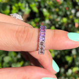 Signature Yin Yang Rainbow Sapphire And Diamond Emerald Cut Eternity Ring