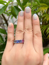 Signature Yin Yang Rainbow Sapphire And Diamond Emerald Cut Eternity Ring