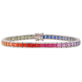 Princess Cut Rainbow Sapphire Tennis Bracelet