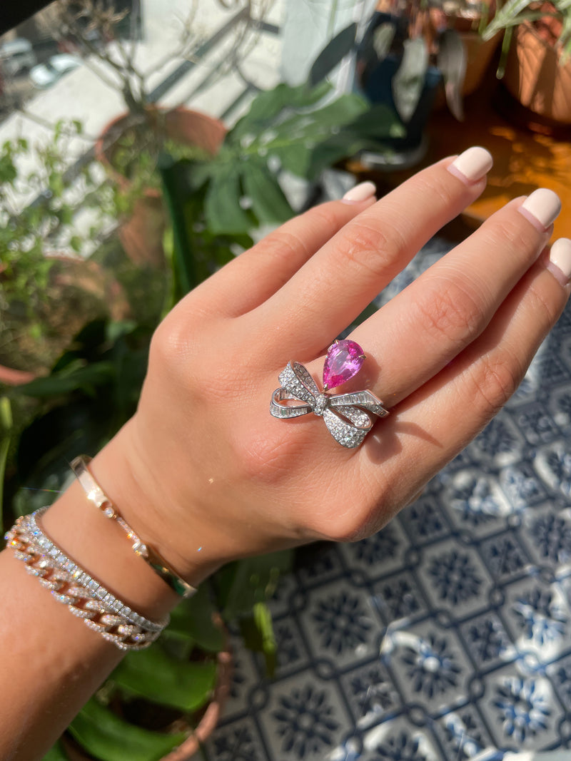 Pink Sapphire & Diamond Ribbon Ring