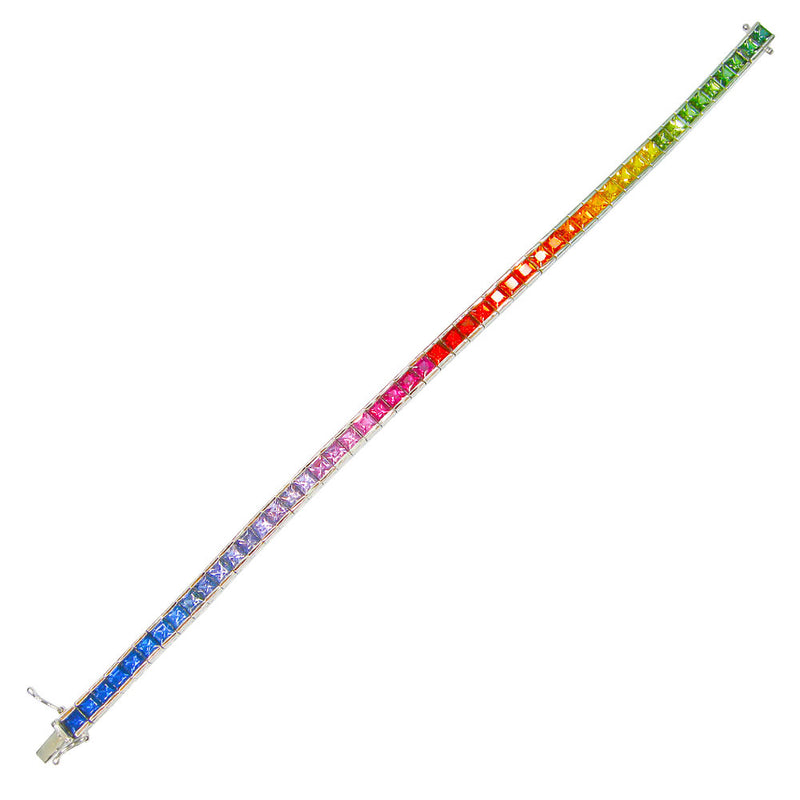 Princess Cut Rainbow Sapphire Tennis Bracelet