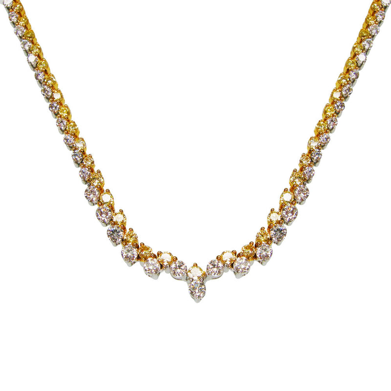 Vivid Yellow And White Diamond Tennis Necklace