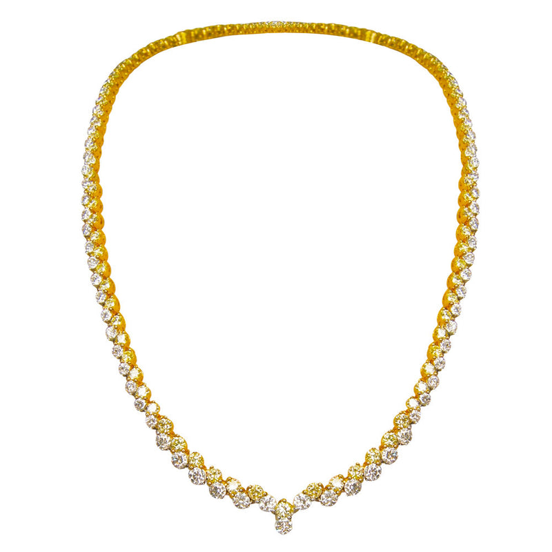 Vivid Yellow And White Diamond Tennis Necklace