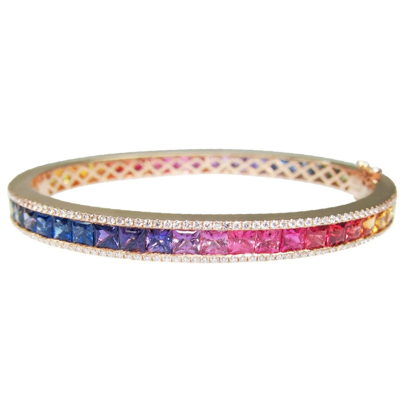 Princess Cut Rainbow Sapphire & Diamond Bangle