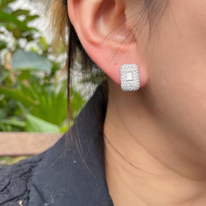 Baguette Diamond Pave Statement Drop Earrings