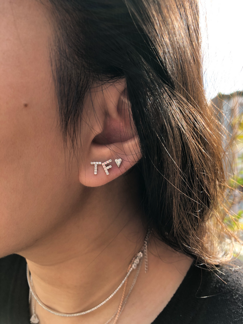 Pave Diamond Letter Stud Earrings