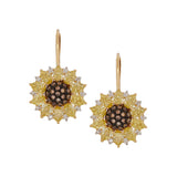 Vivid Yellow & Brown Diamond Sunflower Earrings
