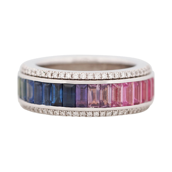 Signature Rainbow Sapphire & Diamond Spinner Ring