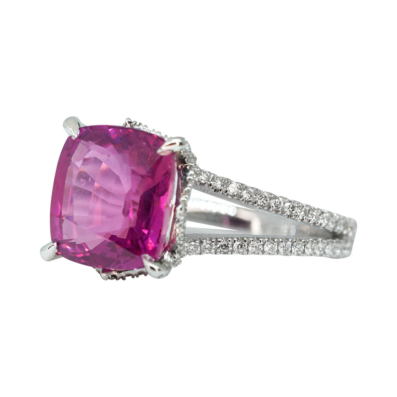 Pink Sapphire & Diamond Split Shank Ring