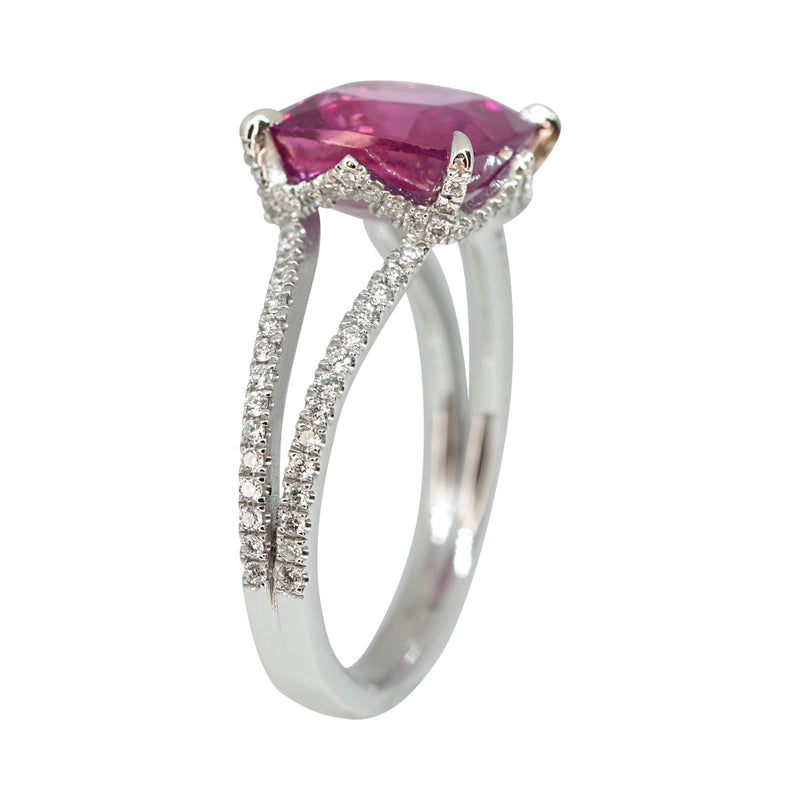 Pink Sapphire & Diamond Split Shank Ring