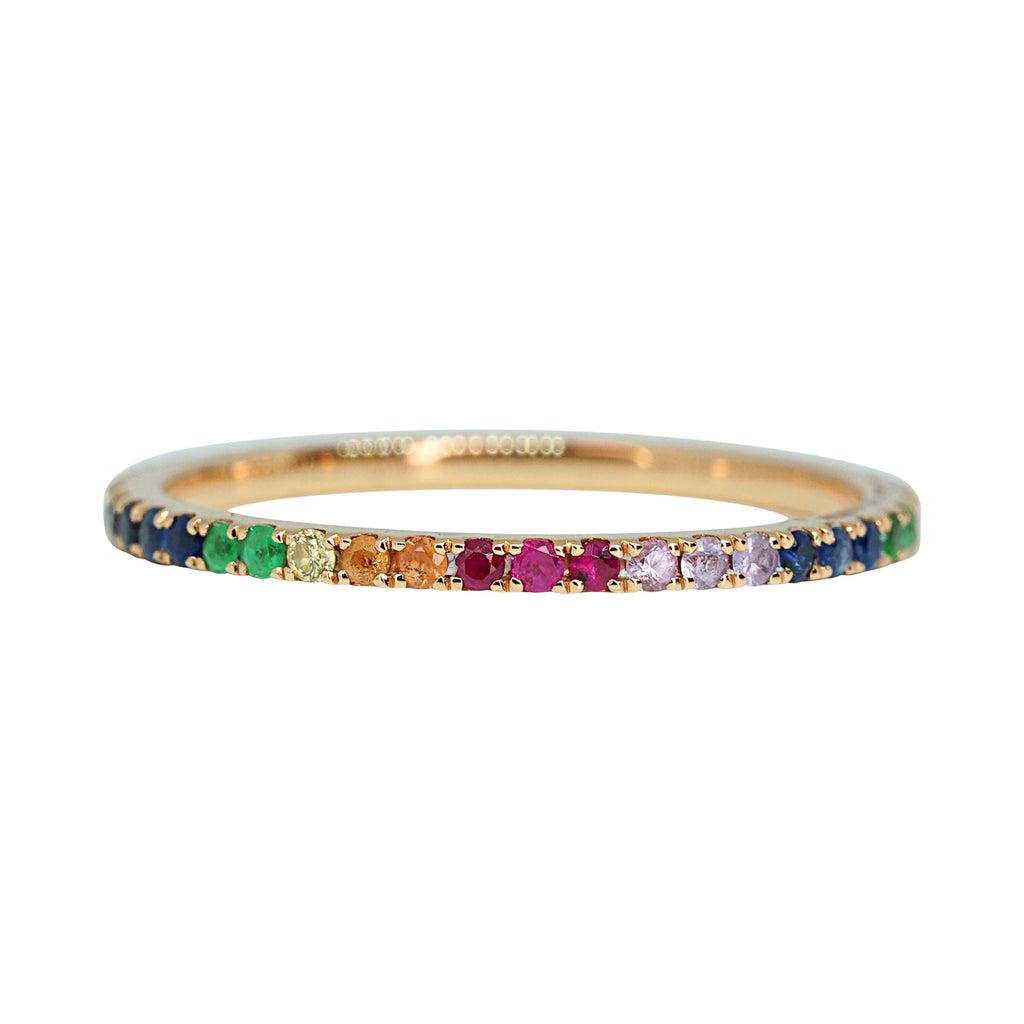 Fancy Color Rainbow Sapphire & Diamond Rose Gold Bangle Bracelet 18K White Gold