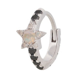 Opal & Black Diamond Star Hoop Earrings