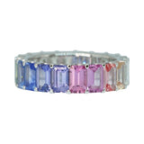 Signature Yin Yang Rainbow Sapphire And Diamond Emerald Cut Eternity Ring