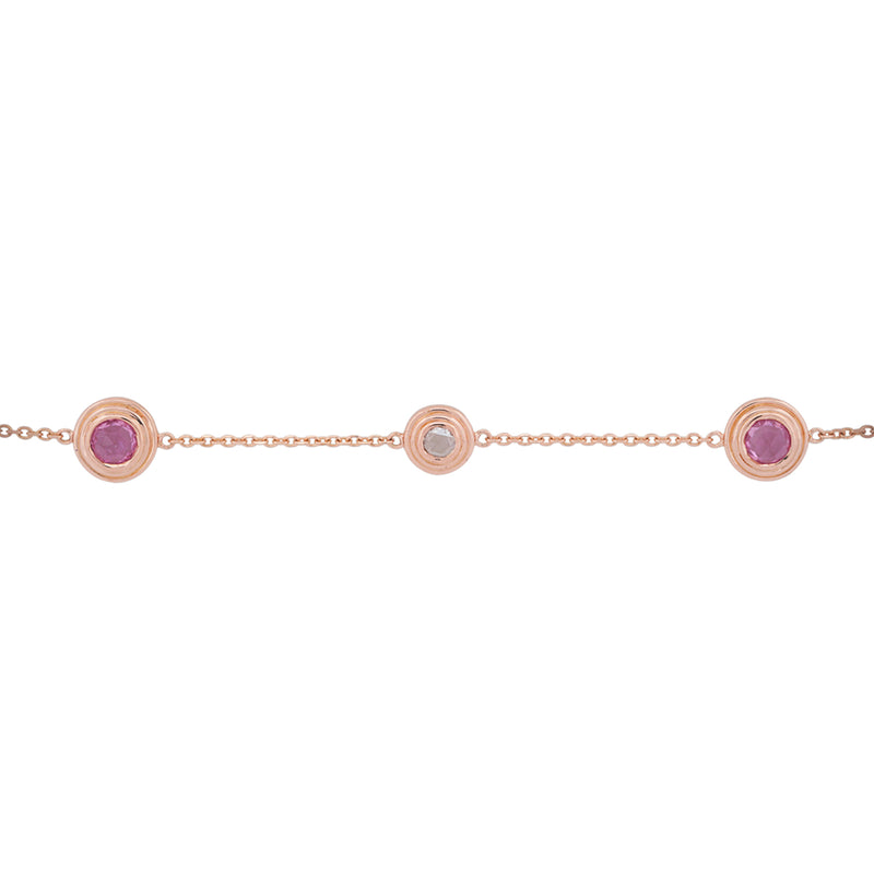 Rose Cut Pink Sapphire & Diamond Bracelet