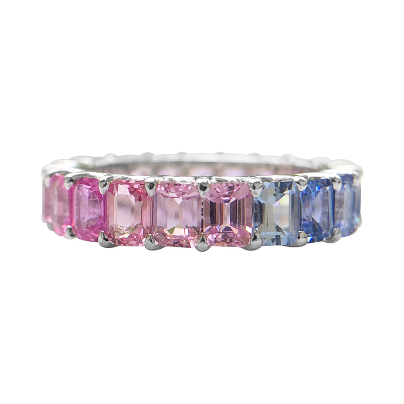 Mini Rainbow Sapphire Emerald Cut Eternity Ring