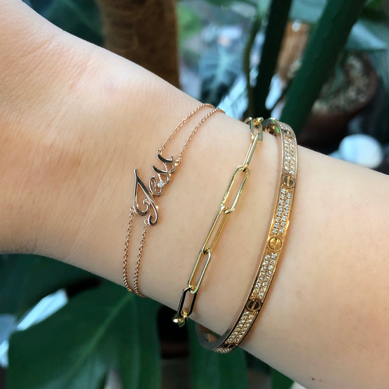 Double Heart Name Bracelet | Double heart bracelet, Heart bracelet, Gold  bracelet for women