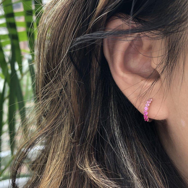 Ombre Pink Sapphire Huggie Earrings