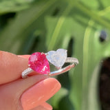 Neon Pink Spinel & Fancy White Diamond Two Stone Ring