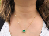 Bezel-set Emerald Solitaire Necklace With Diamonds By The Yard Chain