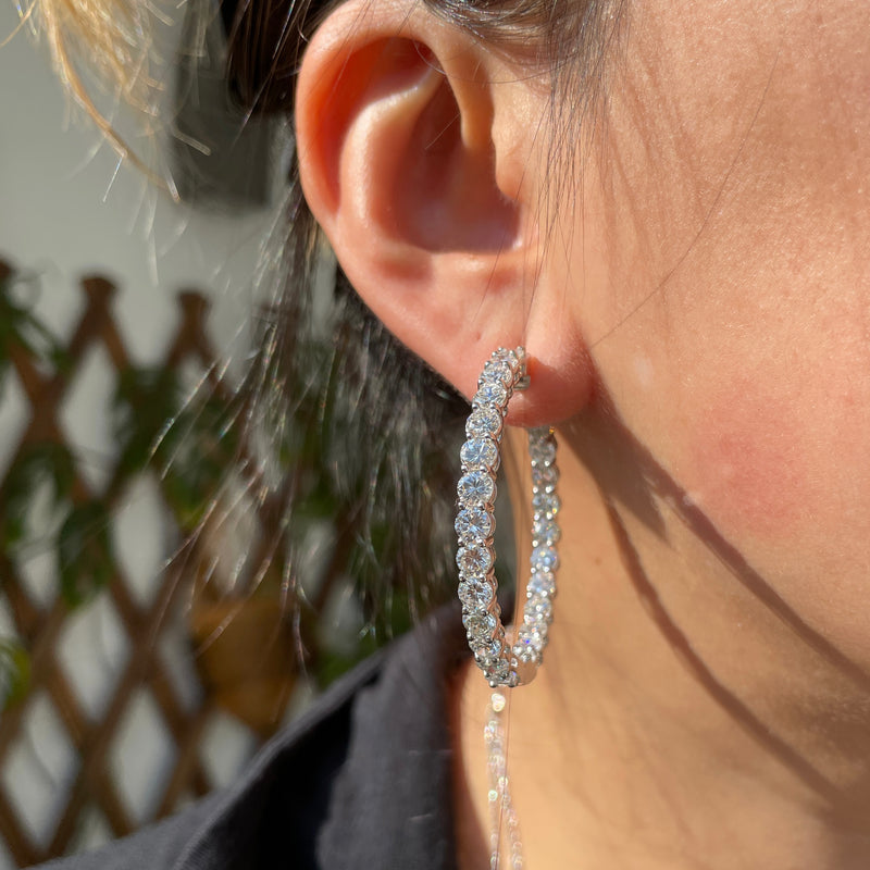 Enlarged Setting Diamond Hoop Earrings