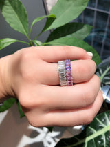 Mini Rainbow Sapphire Emerald Cut Eternity Ring