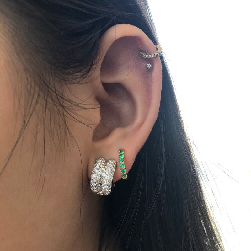 Six Row Pavé Diamond Huggie Earrings