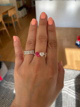 Neon Pink Spinel & Fancy White Diamond Two Stone Ring