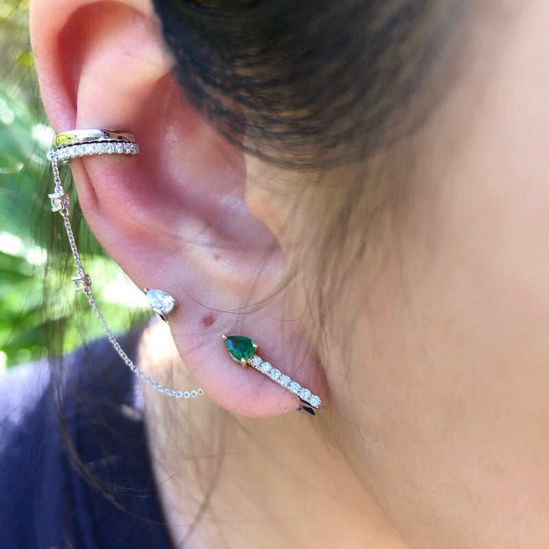 Emerald & Diamond Vine Lobe Earrings