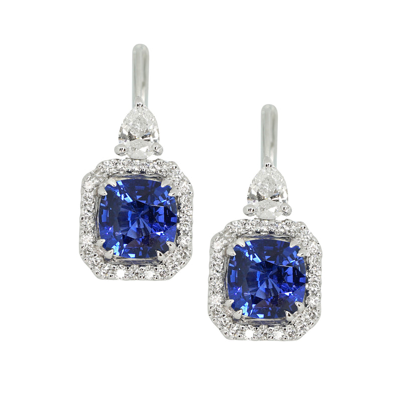 Blue Sapphire and Diamond Drop Earrings